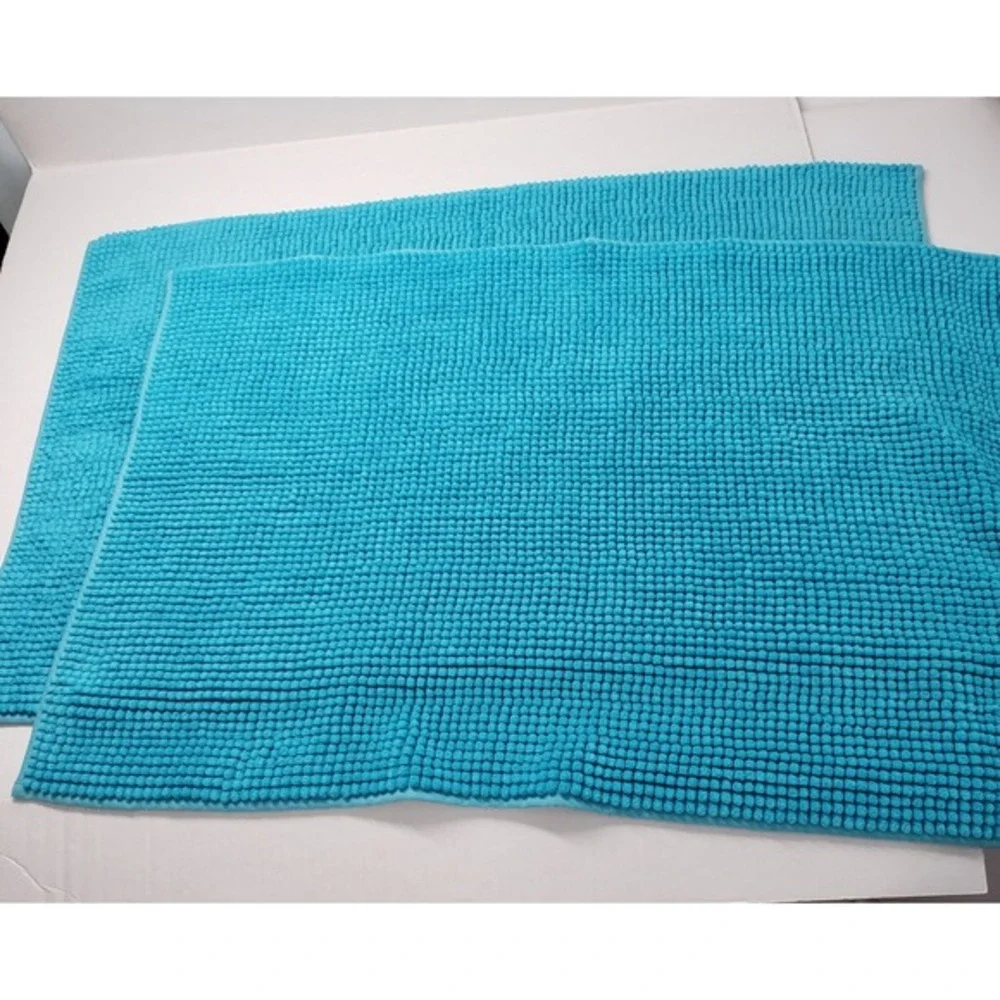 Chenille Bath Mat Rug Set of‎ 2 35x24 Turquoise Texture Spa Soft Plush Absorbent